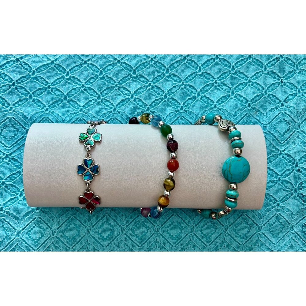 3 Colorful Beaded &‎ Clover Bracelets